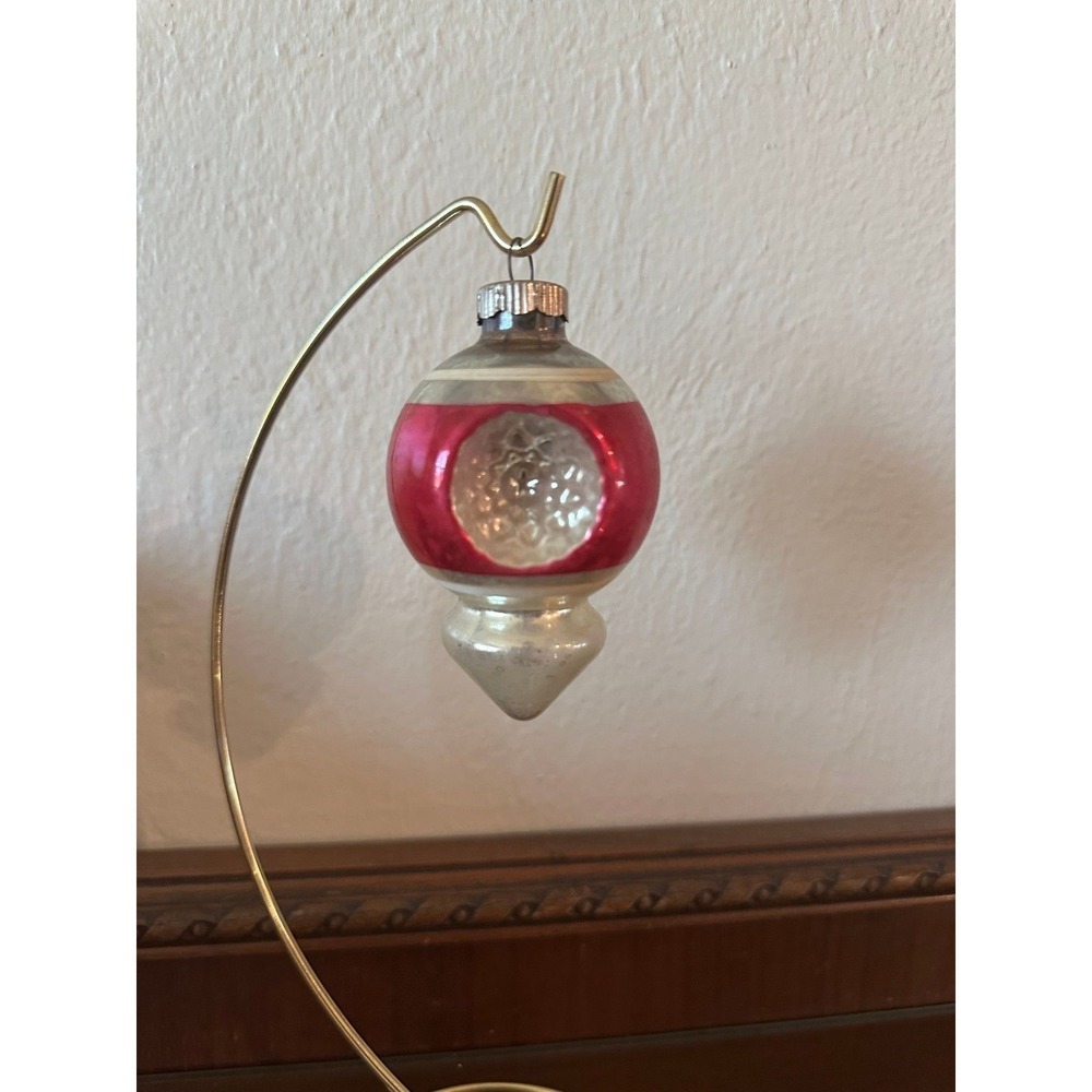 Vtg Shiny Brite 3.5 Pink Double Indent‎ Finial Christmas Ornament Teardrop GLOWS